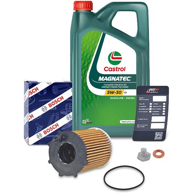 Bosch Ölfilter+Schraube+5 L Castrol Magnatec 5W-30 C2 für Citroën, Peugeot, Suzuki von Bosch