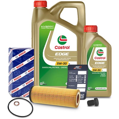 Bosch Ölfilter+Schraube+6 L Castrol 5W-30 LL für Audi, VW von Bosch