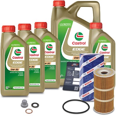 Bosch Ölfilter+Schraube+9 L Castrol 0W-30 für Nissan, Opel, Renault von Bosch