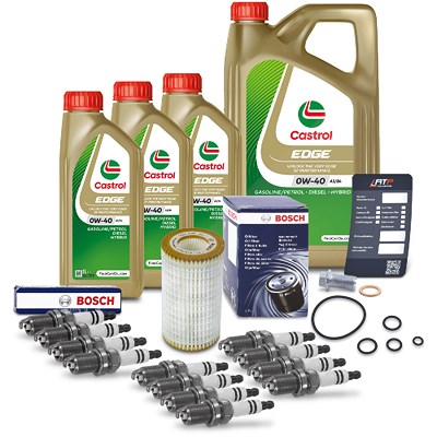 Bosch Ölfilter+Zündkerzen+8 L Castrol 0W-40 für Mercedes-Benz von Bosch