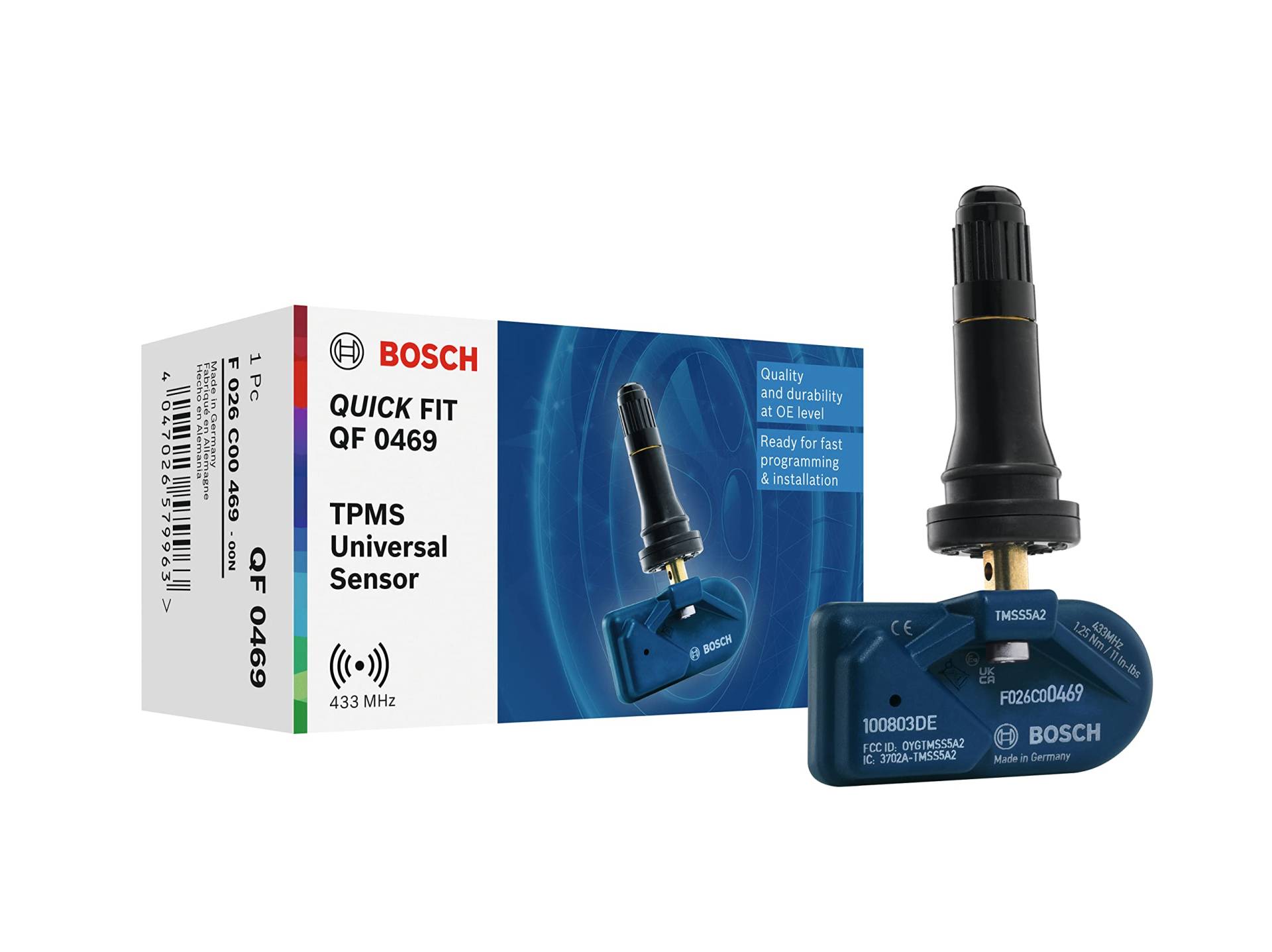 Bosch F026C00469 - QF0469 - QUICK FIT RDKS-Sensor - TPMS Reifendrucksensor mit schwarzem Gummiventil - 433,92 MHz von Bosch Automotive