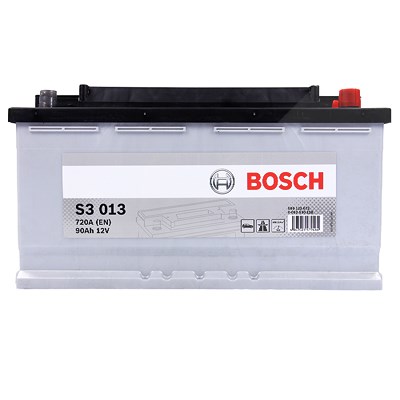 Bosch Starterbatterie S3 013 90Ah 720A 12V [Hersteller-Nr. 0092S30130] für Alpina, Fiat, Chevrolet, Citroën, Bentley, Peugeot, Renault, Nissan, Ford, von Bosch