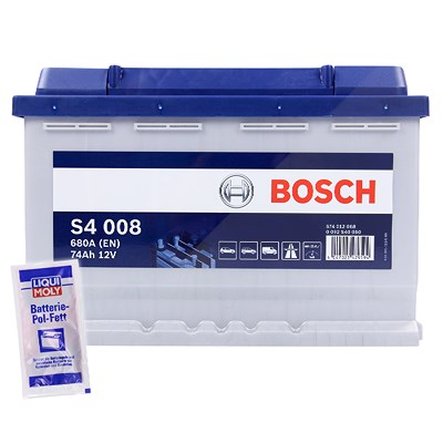 Bosch Starterbatterie S4 008 74Ah 680A 12V + 10g Pol-Fett [Hersteller-Nr. 0092S40080] für Alfa Romeo, Alpina, Aro, Artega, Aston Martin, Audi, Bentley von Bosch