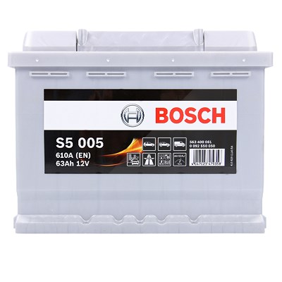 Bosch Starterbatterie S5 005 63Ah 610A 12V [Hersteller-Nr. 0092S50050] für Skoda, Smart, Subaru, Trabant, VW, Volvo, Toyota, Audi, Abarth, Alpina, Alp von Bosch