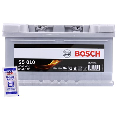 Bosch Starterbatterie S5 010 85Ah 800A 12V + 10g Pol-Fett [Hersteller-Nr. 0092S50100] für Lancia, Chrysler, Dodge, Volvo, Audi, Saab, Jeep, Opel, Toyo von Bosch