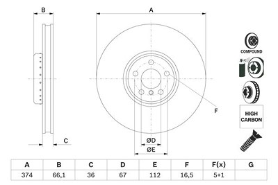 Bosch 1x Bremsscheibe [Hersteller-Nr. 0986479F54] für BMW von Bosch