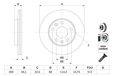 Bosch 1x Bremsscheibe [Hersteller-Nr. 0986479F65] für Renault von Bosch