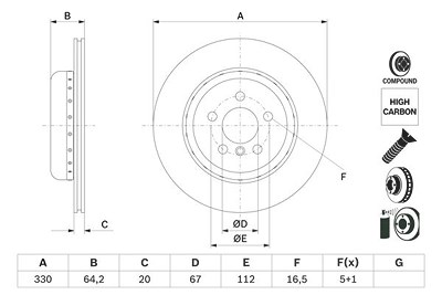 Bosch 1x Bremsscheibe [Hersteller-Nr. 0986479G14] für BMW von Bosch