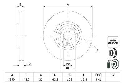 Bosch 1x Bremsscheibe [Hersteller-Nr. 0986479G33] für Jaguar, Land Rover von Bosch