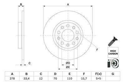 Bosch 1x Bremsscheibe [Hersteller-Nr. 0986479H24] für Jeep von Bosch