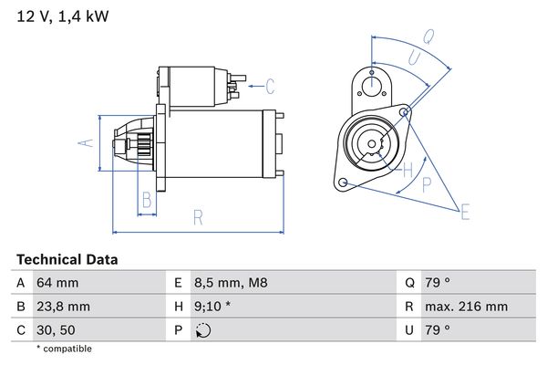 Starter Bosch 0 986 022 730 von Bosch