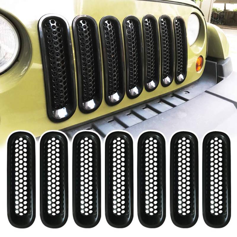 Bosmutus 【7PCS】 Black Front Grill Mesh Grille Insert Kit Inserts Guard 2007-2017 Compatible with Jeep Wrangler JK JKU Unlimited Sports Sahara Freedom Rubicon 2/4 Door von Bosmutus