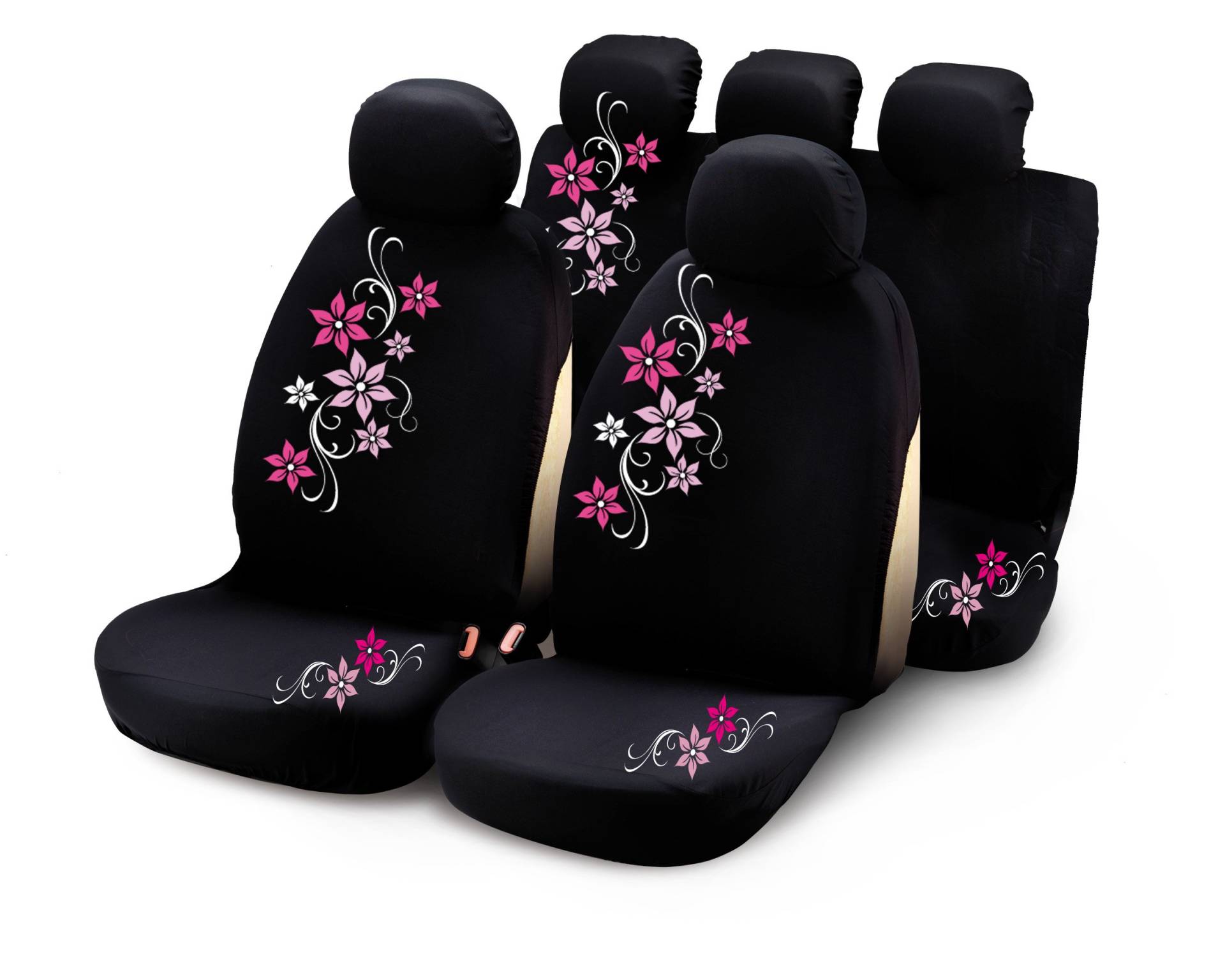 Bottari 29013 Sitzbezüge My Star mit Pinken Blumen, 9 Teile, Schwarz von Bottari