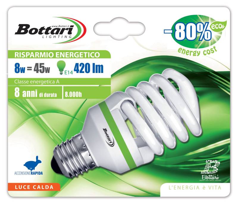 Bottari Lighting 97001, grüne Energie sparen, Standard-Lampe E14, Spiral, 45 W von Bottari