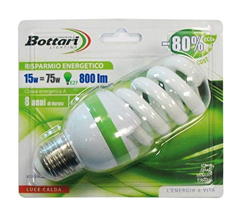 Bottari Lighting 97010 ECO Energiesparlampe, Typ Spiral, E27, 70 W, transparent, Set von 1 von Bottari