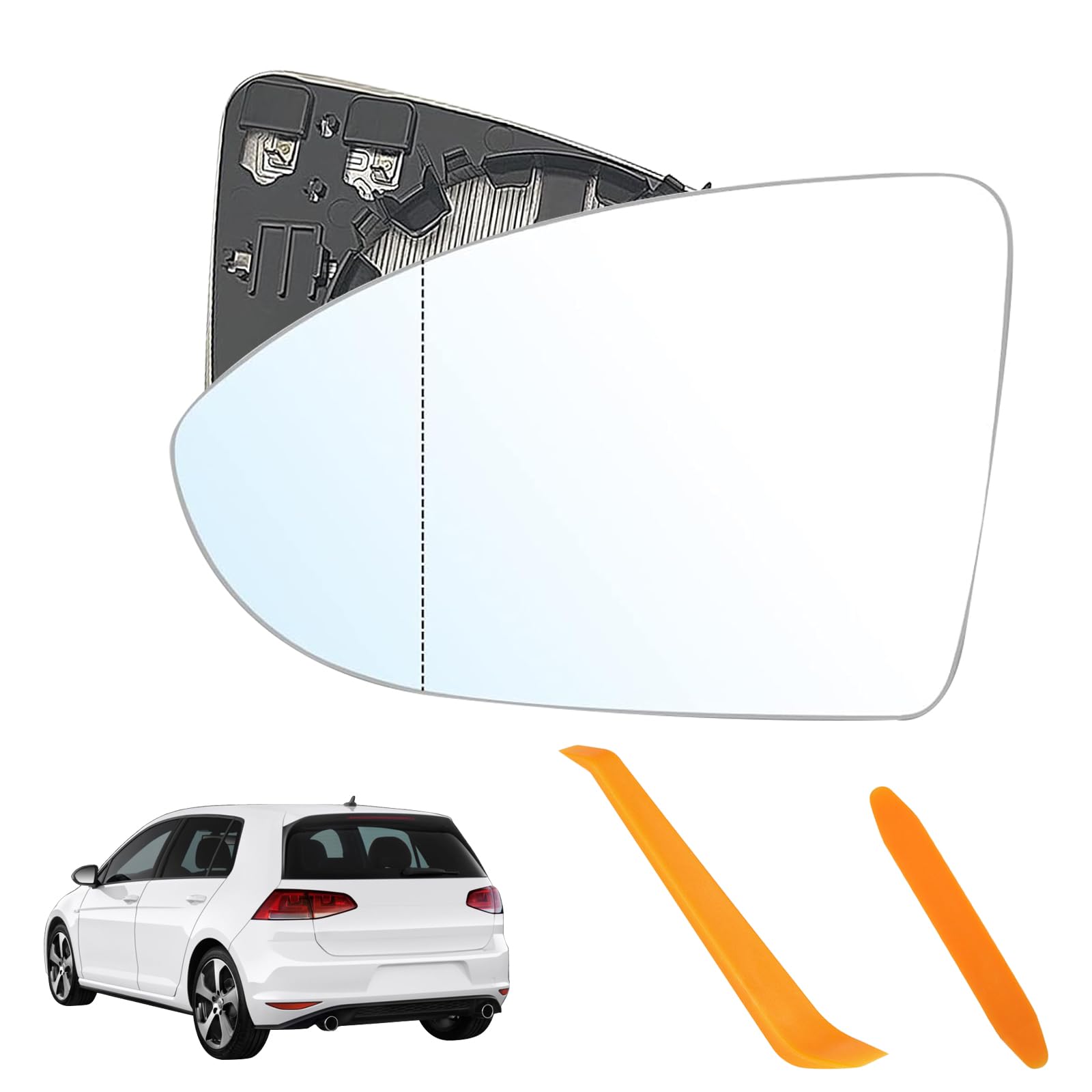 Spiegelglas Ersatz für Golf 7 Beheizbar Ersatzspiegelglas Fahrerseite Konvex Außenspiegel Asphärisch Außenspiegel Verstellbar Rückspiegelglas ABS-Seitenspiegelglas(Links) OEM:V-W (5G0857521/2) von BouGPeng