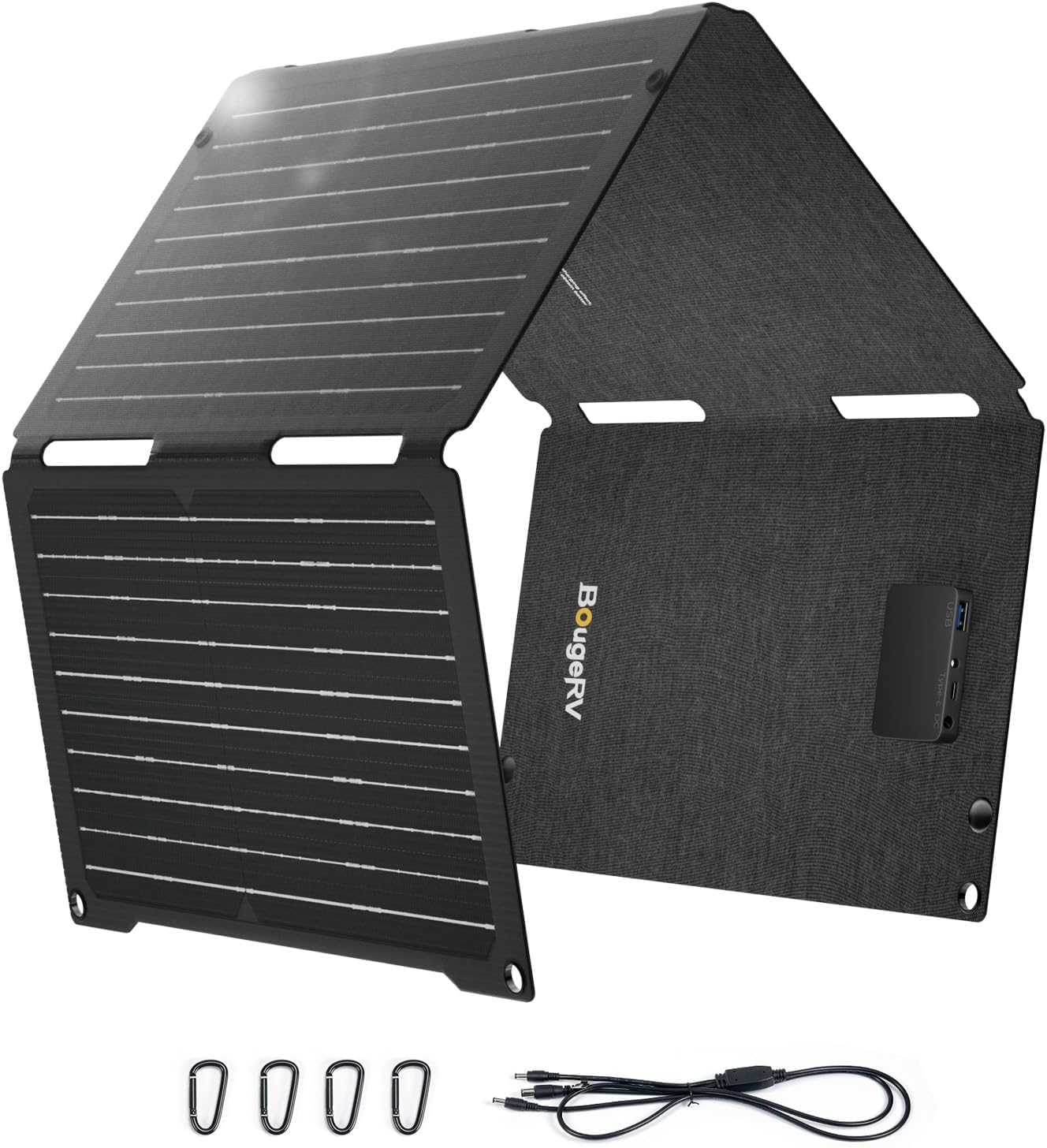 BougeRV 50W ETFT Faltbares Solarpanel, Fiberglas 270°, 0,8 kg, Solarmodul mit DC/USB-C/USB-A Ausgänge, Tragbares Solar Panel mit Carabiner, Kompatibel mit Handy, Tablette, kleiner Powerstation von BougeRV