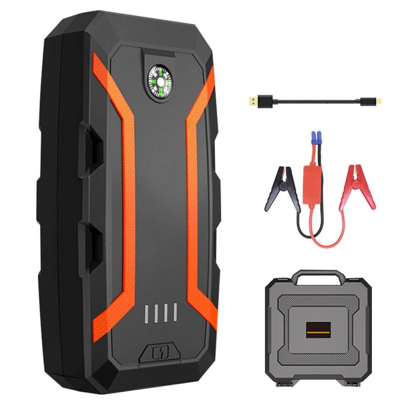 2000A Starthilfe Power Pack für 12V Fahrzeuge, 6.0L Gas und 4.0L Diesel Motoren, Autobatterie Booster Starthilfe mit Schnellladung Dual USB, LED Taschenlampe, Kompass von Bouncy