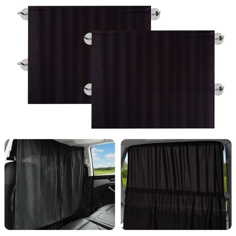 Boutihao Auto Sonnenschutz Baby, 2 Stück Auto Sichtschutz Vorhänge, Schwarz Abnehmbare Autoscheiben Vorhänge mit Saugnapf, Autofenster Sonnenschutz für Alle Fahrzeuge (Seitenfenster 65 x 50 cm) von Boutihao