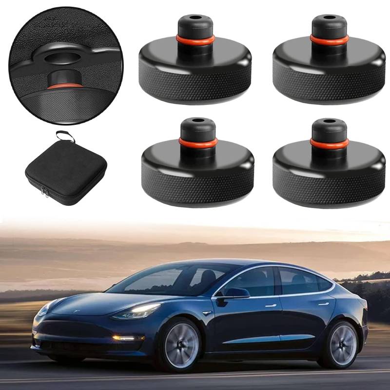 Bowfar 4 Stücke Wagenheber Gummiauflage für Tesla Model 3/Y/X/S Jack Pad Adapter Zubehör mit Aufbewahrungsbox, Schützt Tesla Batterie und Chassis von Bowfar