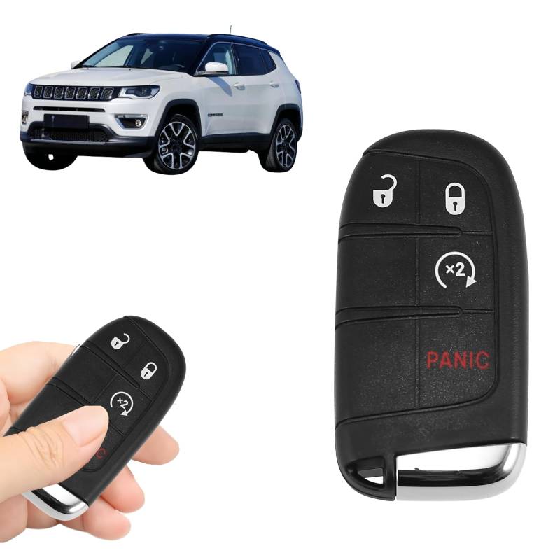 Boxonly Ersatz Keyless Entry Remote Car Key Fob M3N-40821302 433MHz 4A Chip for Compatible with Jeep Compass 4-Tasten Smart Key with Door Key (J721) von Boxonly