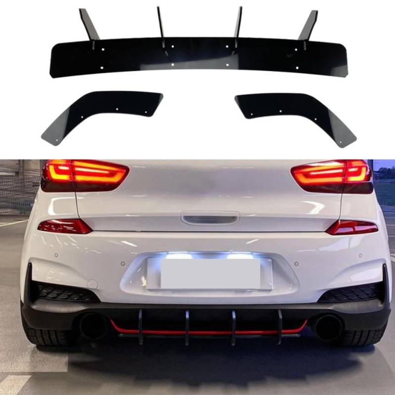 Auto ABS Heckstoßstange Spoiler Lippe Für Hyu-ndai i30N MK3 Schrägheck 2017-2019 Hecksplitter Unter Diffusor Ersatz Anti-Kollision Splitter Lippe Body Kit von Bqieai