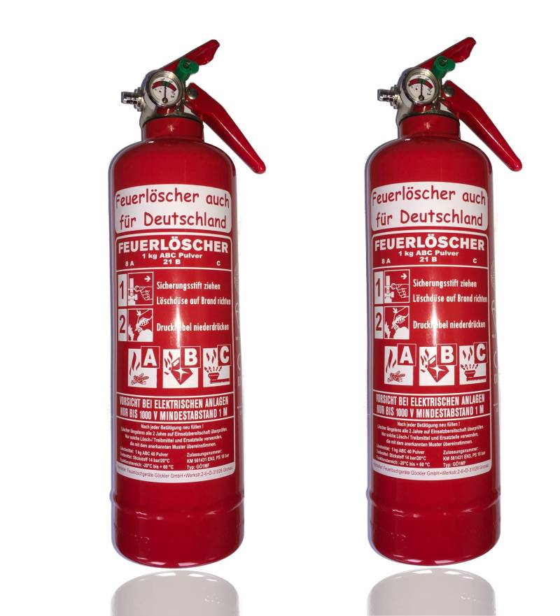 Brandengel 2 X 1kg Premium Autofeuerlöscher Pulverlöscher Feuerlöscher, LKW PKW Motorrad KFZ EN 3 Messingarmatur Manometer Halterung ABC 2LE (Ohne Prüfnachweis u. Jahresmarke) von Brandengel