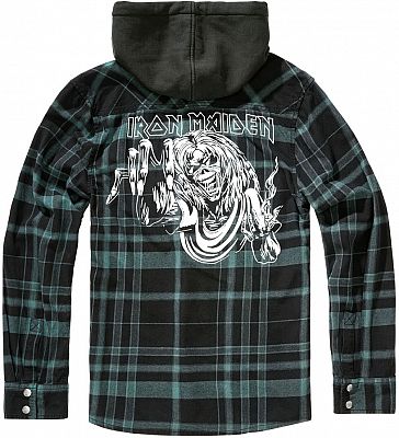 Brandit Iron Maiden Checkshirt Eddie, Kapuzen-Hemd/Jacke - Schwarz/Grün/Weiß - M von Brandit