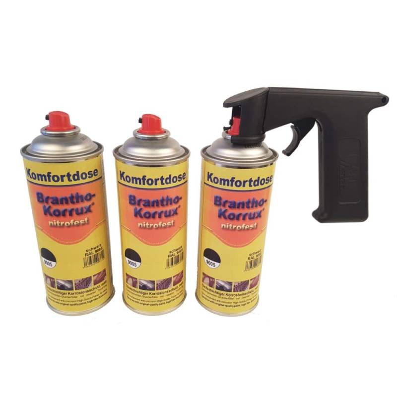 Brantho Korrux 3 x nitrofest schwarz 400ml Spraydose Rostschutz Metallschutzfarbe + Spraydosenhandgriff von Brantho Korrux