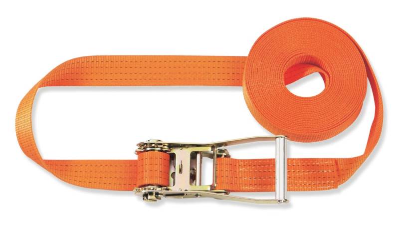 Braun Spanngurt 4000 daN, Einteilig, für Profis, nach DIN EN 12195-2, Farbe Orange, 6 M Länge, 50mm Bandbreite mit Hochwertiger Verzinkt Ratsche von Braun