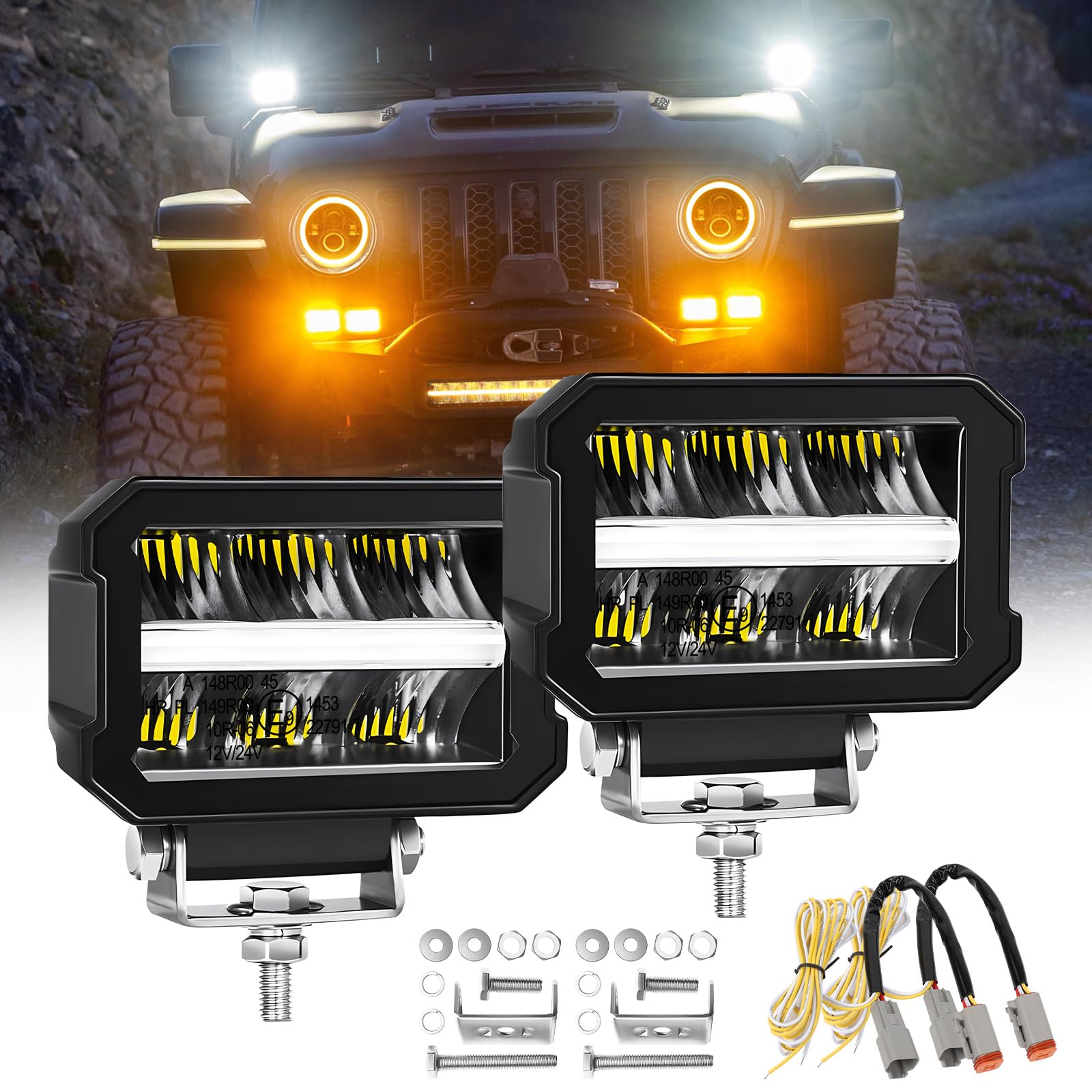 BraveWAY LED-Leiste, 4 x 4, Arbeitsscheinwerfer, LED (4,6 Zoll), 36 W, 4800 lm, lange Reichweite, ECE 12/24 V von BraveWAY