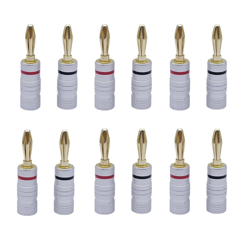 Breeshy 12 Stück 4-Mm-Audio-Klinkenstecker, Bananenstecker, Audio-Klinkenstecker, 24 Karat Gold, Lautsprecherstecker mit Doppelschraubverschluss, Langlebig, Einfach zu Verwenden von Breeshy