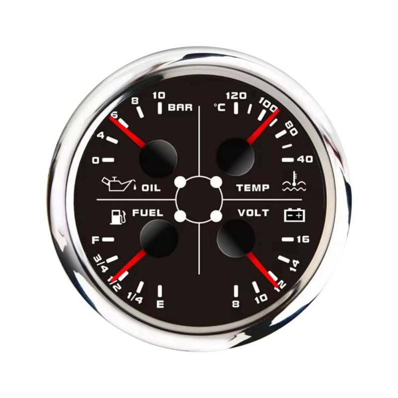 Breeshy 85 mm 4-in-1 Multifunktionsmessgerät mit 0-190 Ohm/240-33 Ohm Tankanzeige Wassertemperatur Ölpresse Voltmeter A von Breeshy