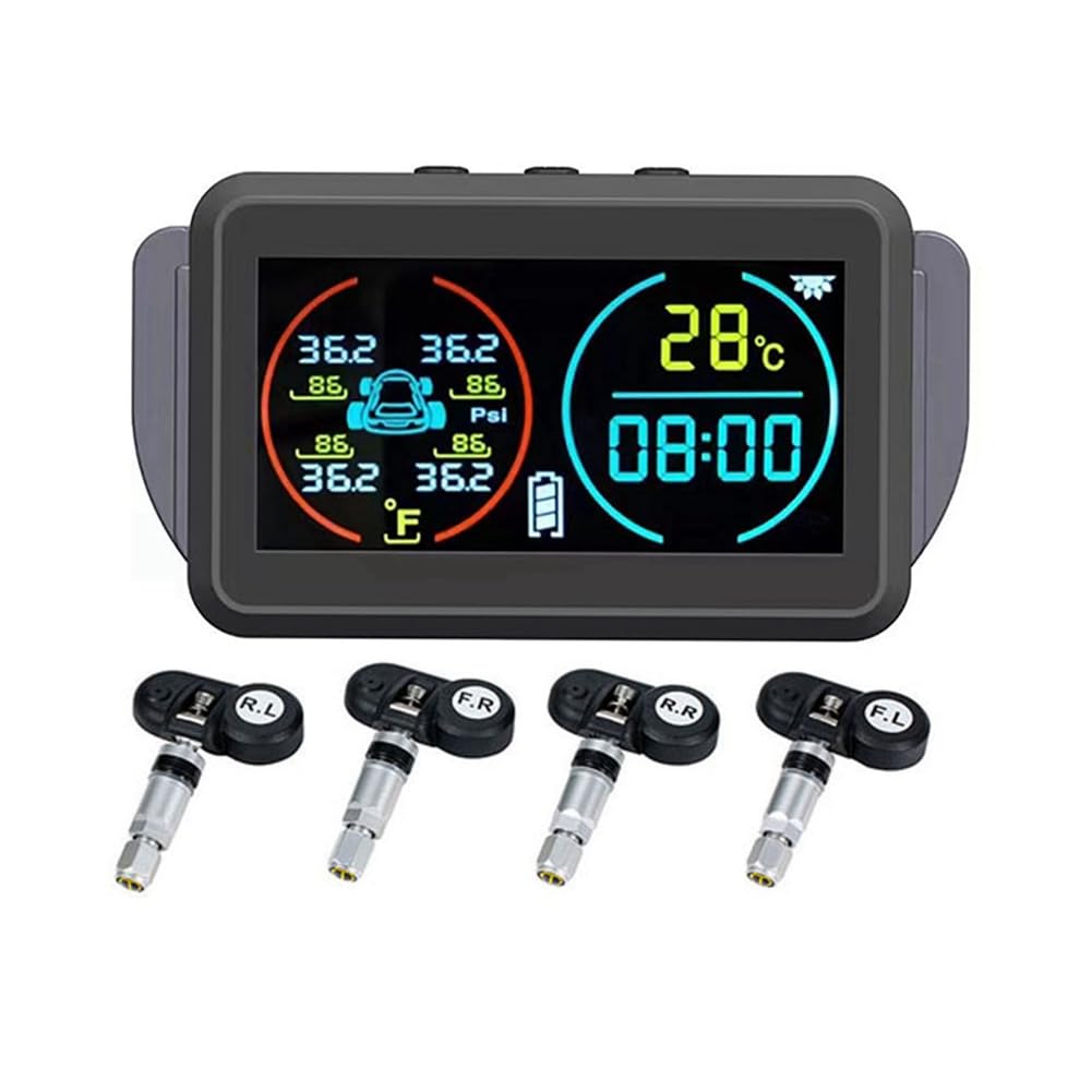 Breeshy TPMS Auto Reifendrucküberwachungssystem Alarm Reifen Luftdruckmesser Messgerät Temperatur Warnung 4 Sensoren Intern von Breeshy