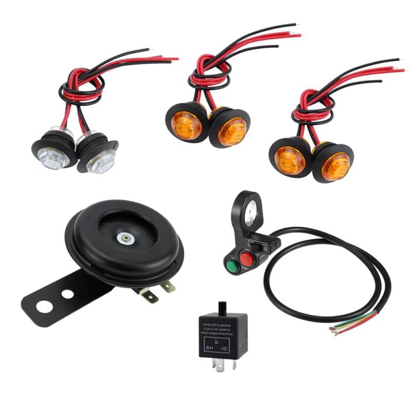 Breeshy Universelles Motorrad-Blinkerlicht-LED-Kit mit Hupe, Blinker, Scheinwerfer, Hupe, 3-Poliges Relais für ATV UTV von Breeshy