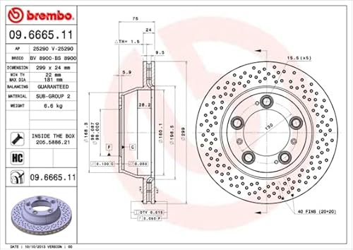 2 Bremsscheiben Coated Disc Line belüftet 299 mm Hinten von Brembo Gelocht/innenbel (09.6665.11) Bremsanlage Bremsscheibenset, Scheibenbremse, Satz, Bremsscheibensatz von Brembo Bundle