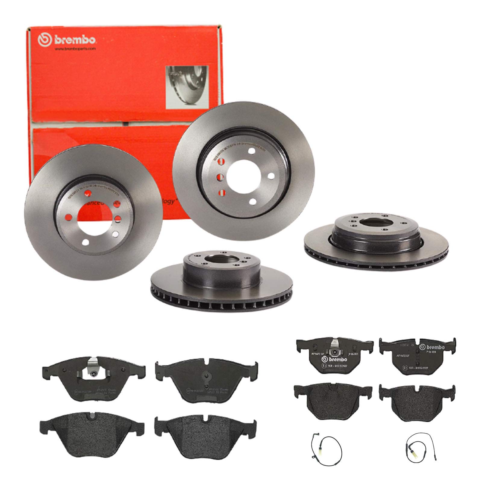 Brembo Bremsscheiben Coated + Beläge Vorne + Hinten für BMW 5 E60 6 E63 E64 von Brembo Bundle