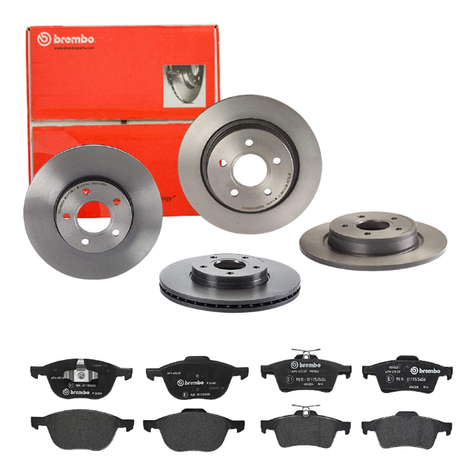 Brembo Bremsscheiben Coated + Beläge Vorne + Hinten für Ford Focus 100-Max Focus 2 von Brembo Bundle