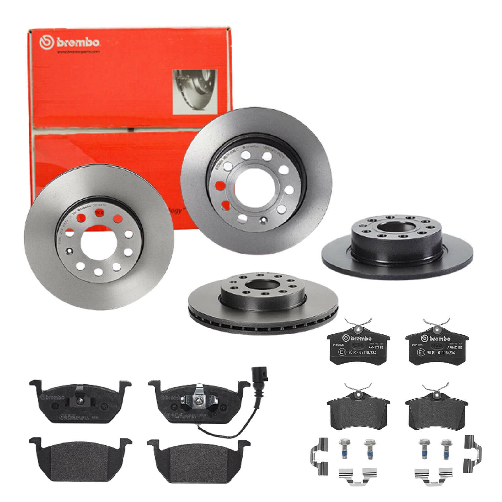 Brembo Bremsscheiben Coated + Beläge Vorne + Hinten für Skoda Octavia 3 5E5 von Brembo Bundle