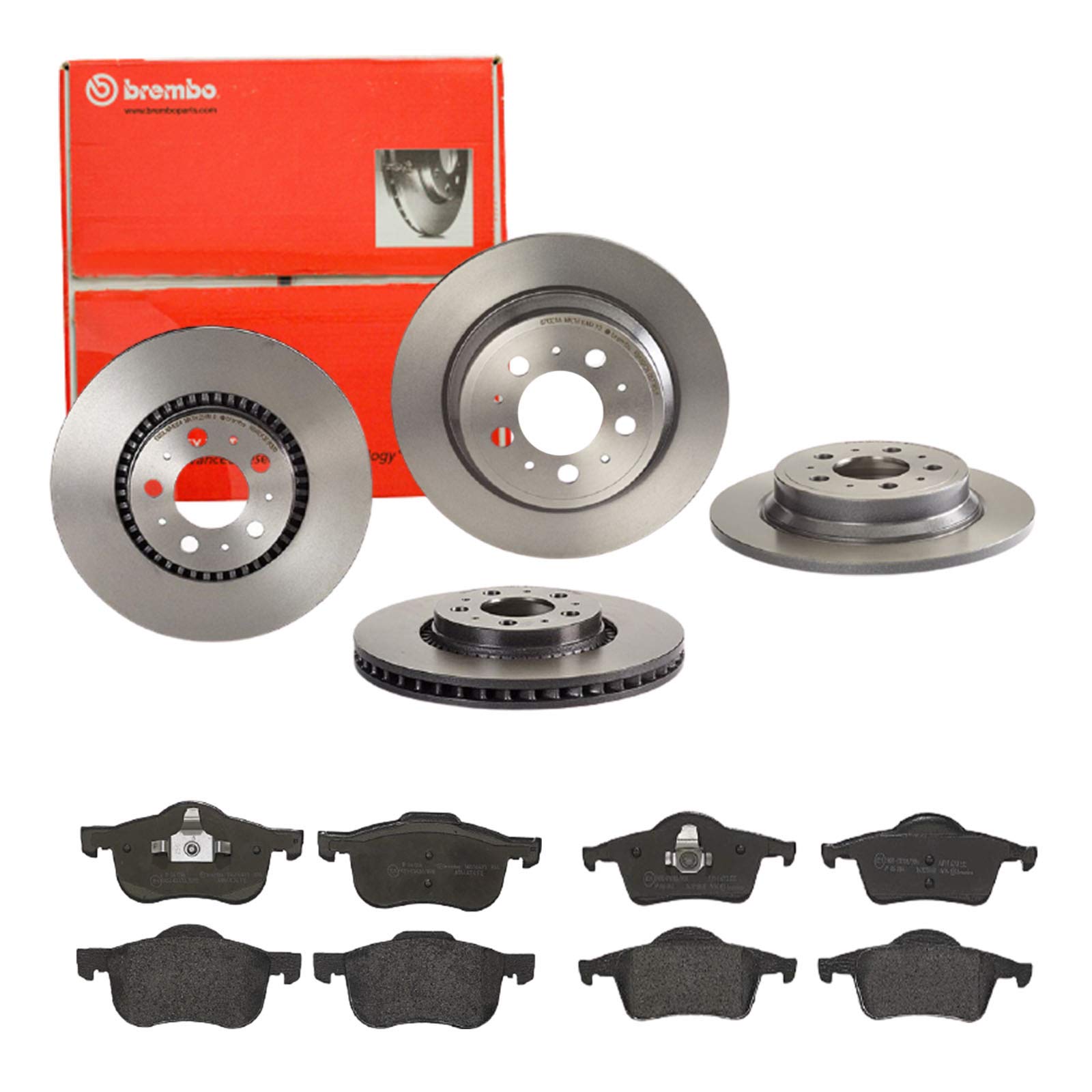 Brembo Bremsscheiben Coated + Beläge Vorne + Hinten für Volvo S60 1 384 V70 2 285 von Brembo Bundle