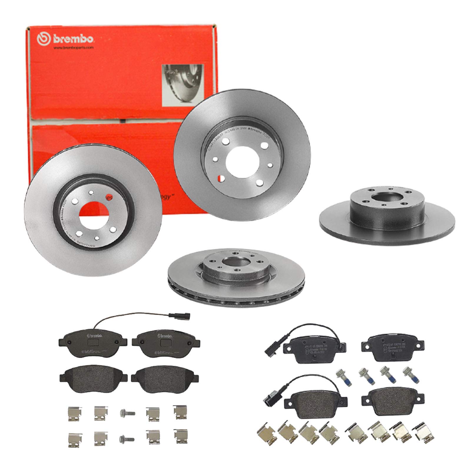 Brembo Bremsscheiben Coated + Bremsbeläge Vorne + Hinten für Fiat Bravo 2 198x von Brembo Bundle