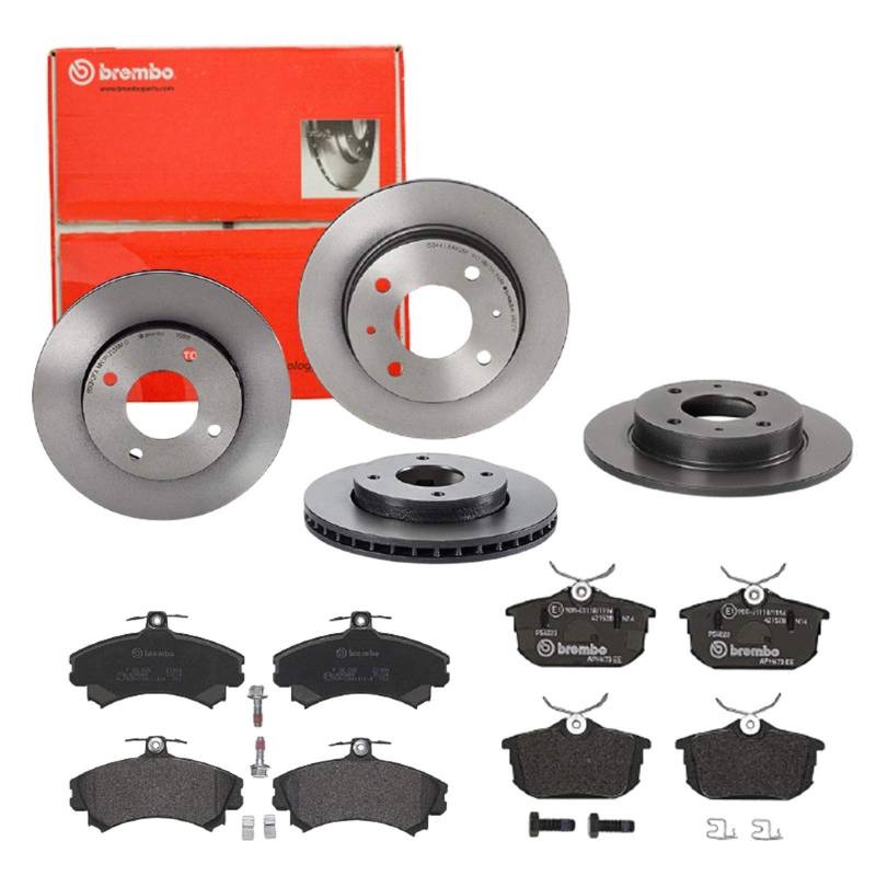 Brembo Bremsscheiben Coated + Bremsbeläge Vorne + Hinten für Mitsubishi Colt 6 von Brembo Bundle