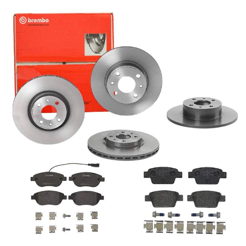 Brembo Bremsscheiben Coated + Bremsbeläge Vorne + Hinten für für Fiat Bravo 2 198x von Brembo Bundle