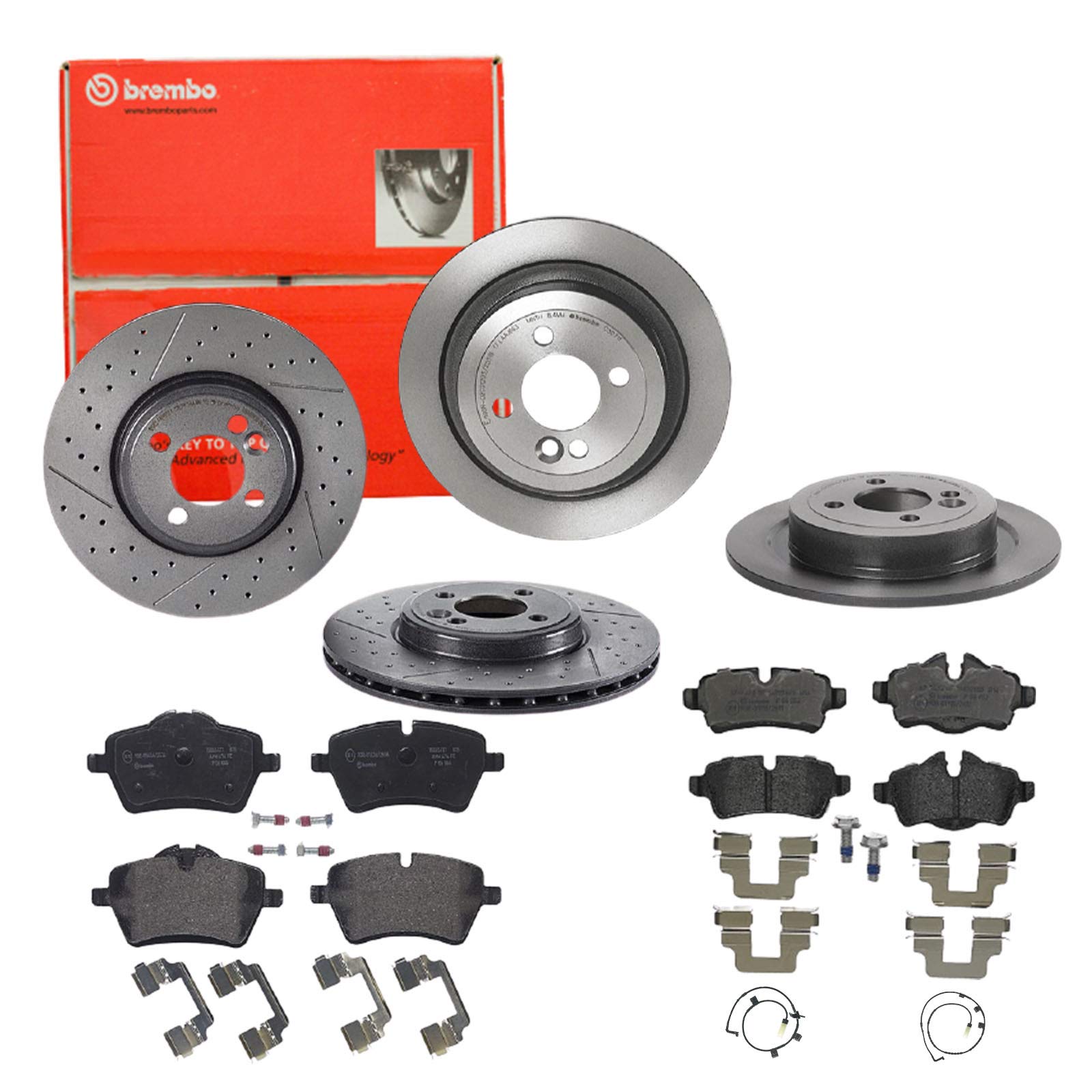 Brembo Bremsscheiben Coated + Bremsbeläge Vorne + Hinten für für MINI Mini R56 R57 von Brembo Bundle