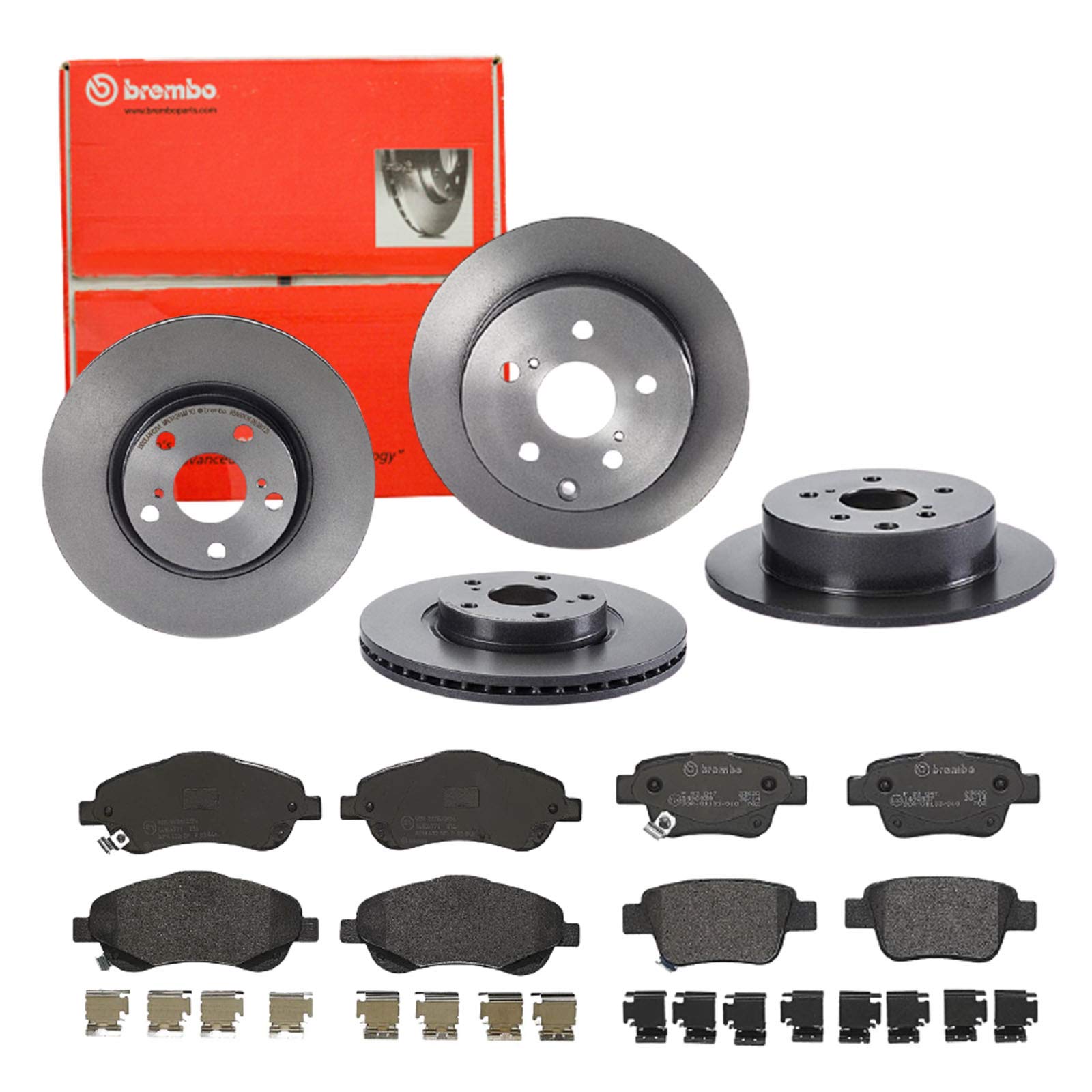 Brembo Bremsscheiben Coated + Bremsbeläge Vorne und Hinten für für Toyota Avensis von Brembo Bundle