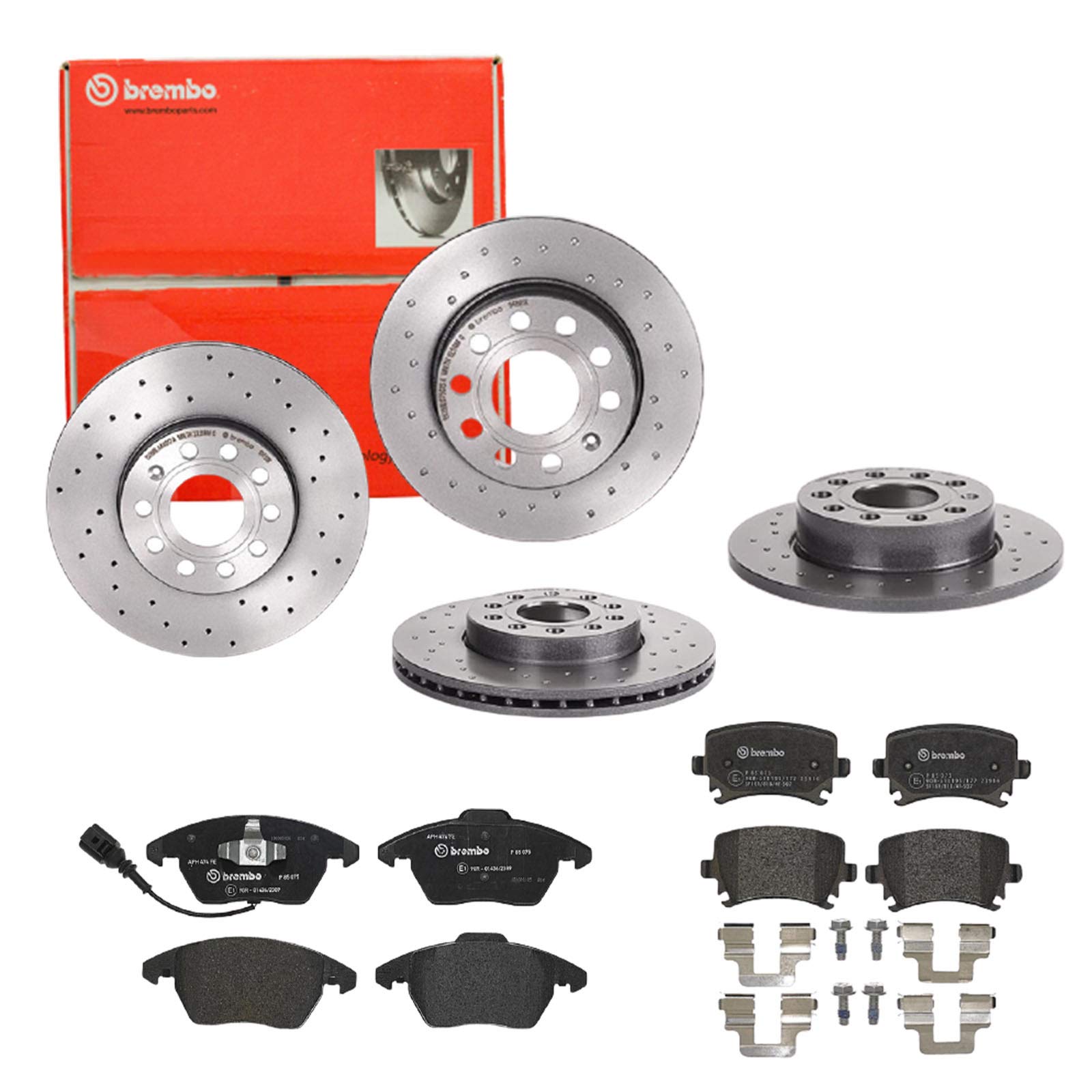 Brembo Bremsscheiben Xtra Line + Beläge Vorne + Hinten für für VW Golf 5 Touran von Brembo Bundle