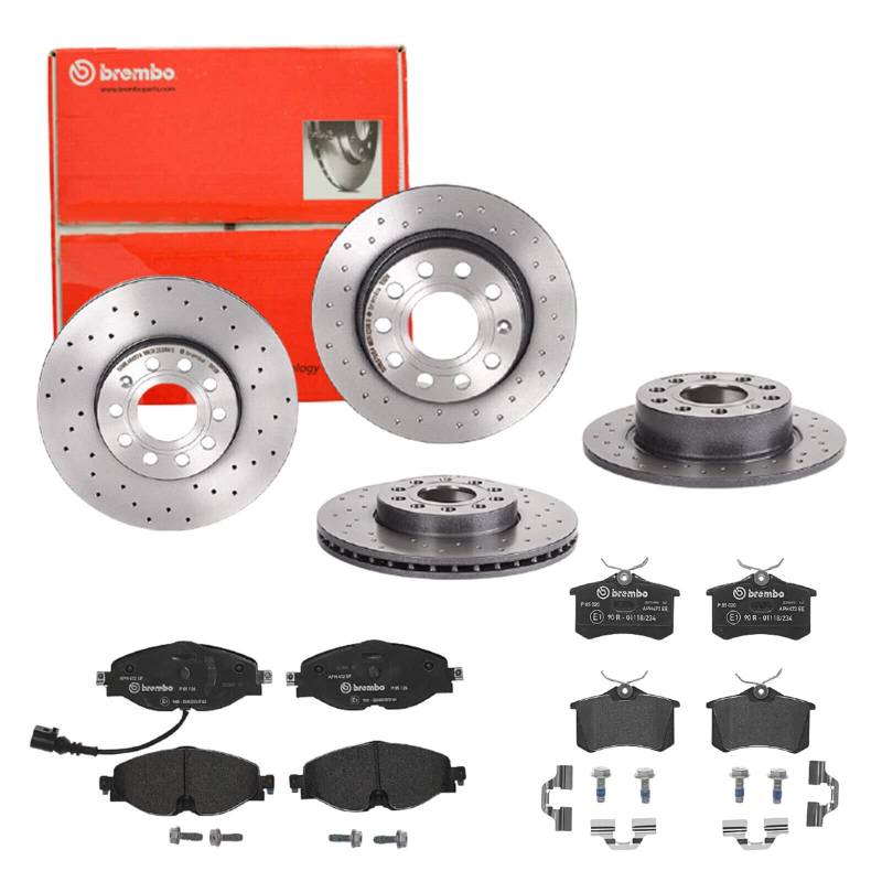 Bremsen Set Bremsscheiben Xtra Line + Beläge Vorne + Hinten für Skoda Octavia 3 5E5 von Brembo Bundle