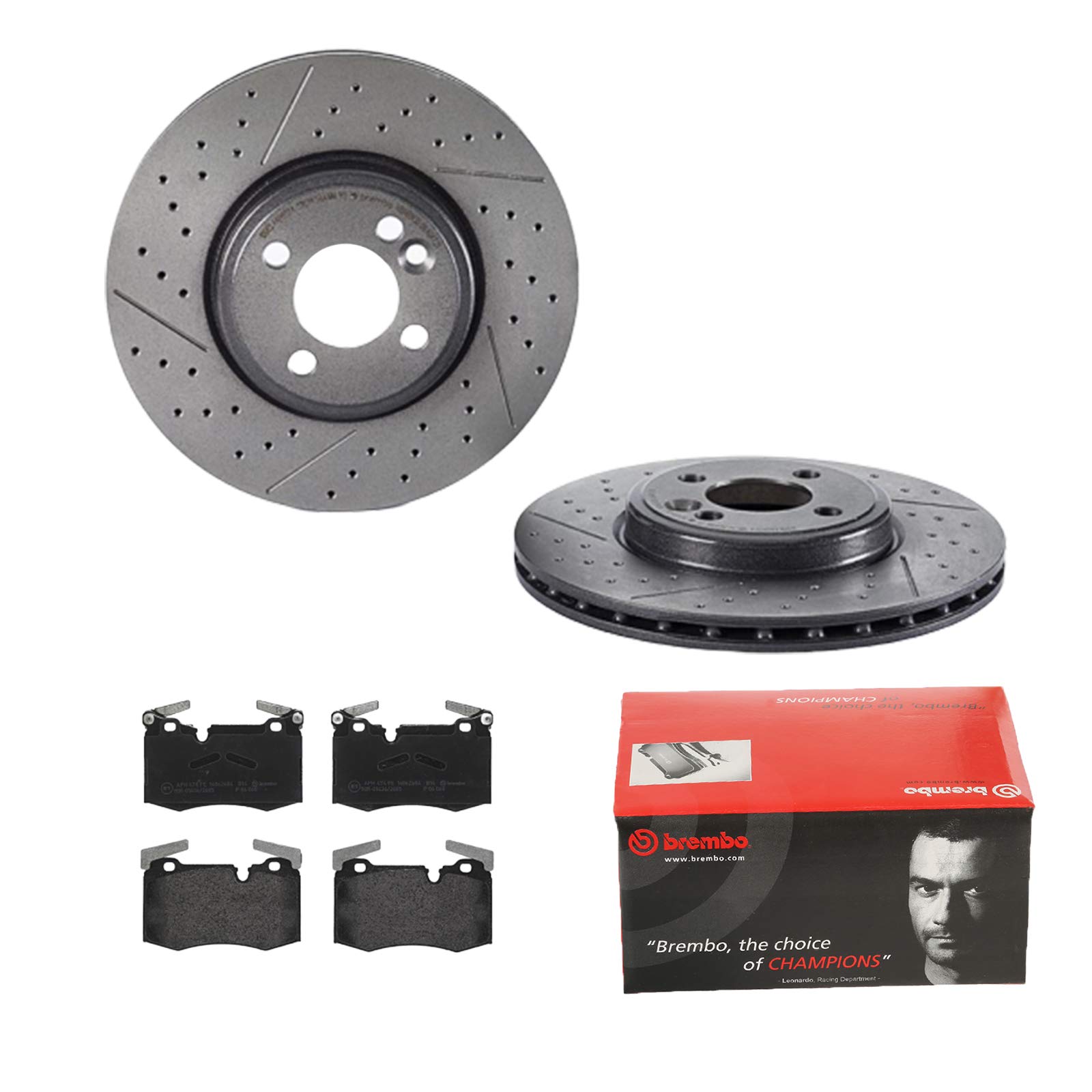 2 Bremsscheiben Geschlitzt/Gelocht 294 mm + Bremsbeläge Vorne von Brembo Geschlitzt/Gelocht (1420-55323) Bremsensatz Bremsanlage Bremsen-Kit,Bremsenset, Bremsscheiben, Bremsbeläge, Bremsen-Set, von Brembo