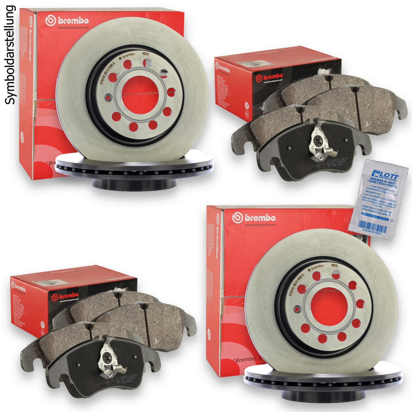 4 BREMBO Bremsscheiben + BREMBO Bremsbeläge vorne + hinten von Brembo