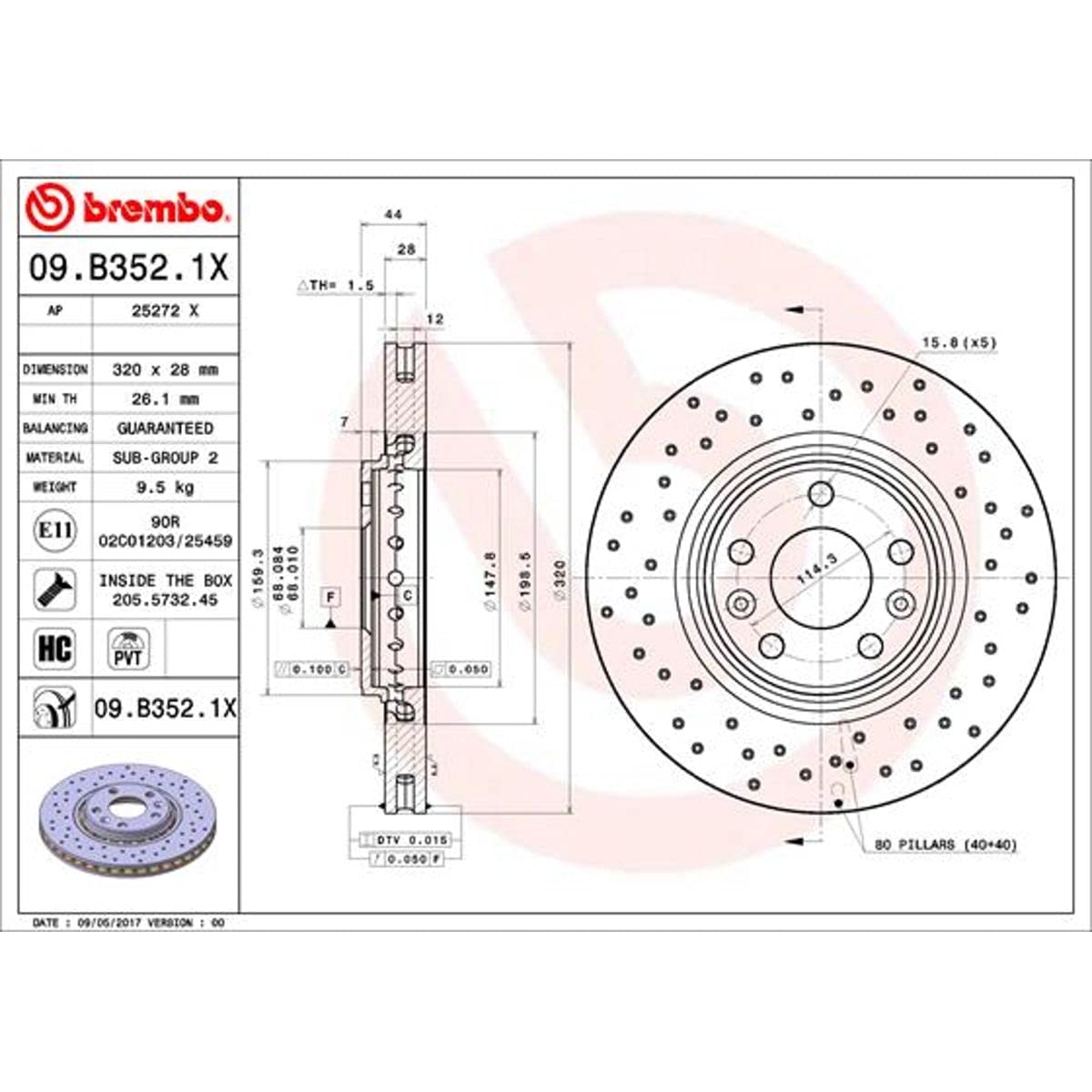 BREMBO 09.B352.1X Bremsscheibe von Brembo